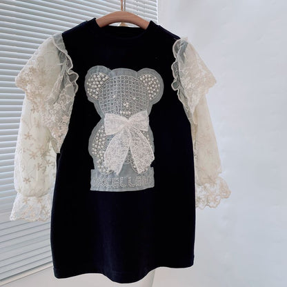 Children's dress with bear and lace