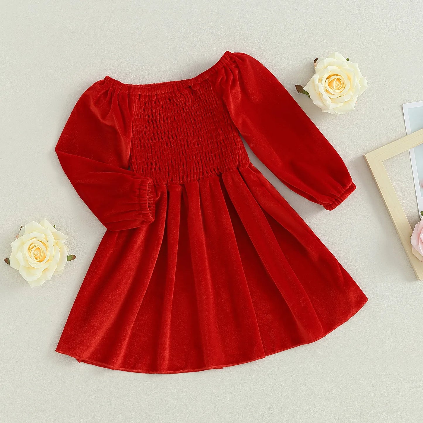 Pleated velvet children's dress