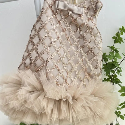 Ruffled Shiny Rhinestone Children's Dress