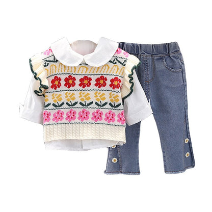 Women's children's set with flowered vest