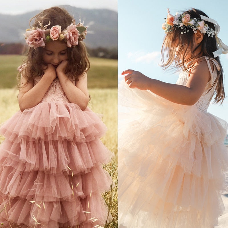 Children's Dress With Tulle Tiered Skirt