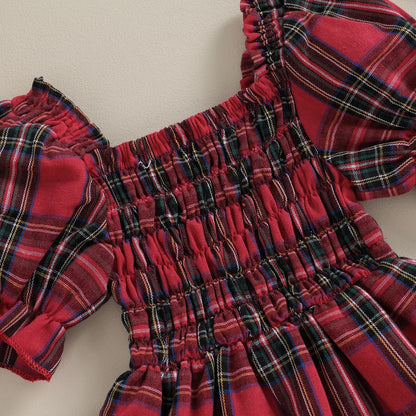 Women's Children's Bodysuit Plaid Sleeve + Sash