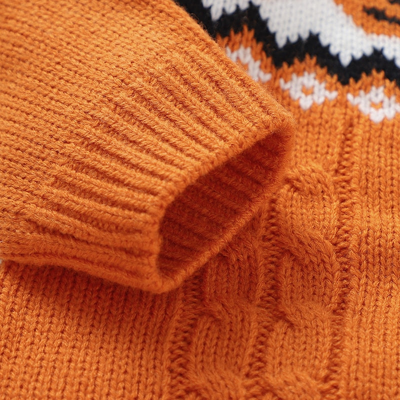 Halloween  Winter Orange Pumpkin Knit Jumpsuits