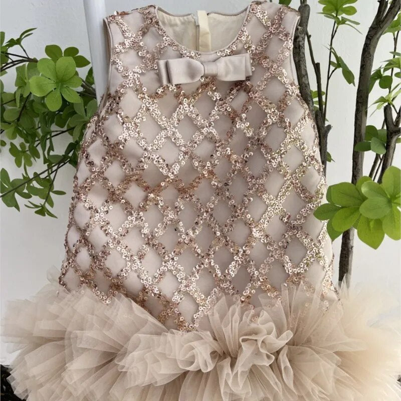 Ruffled Shiny Rhinestone Children's Dress