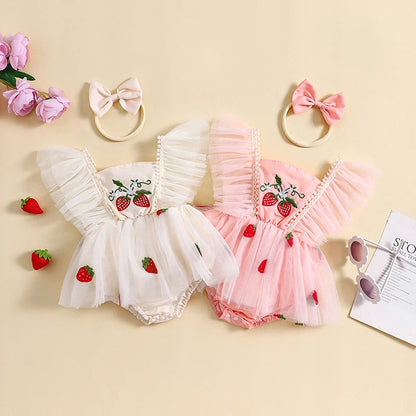 Children's Strawberry Tulle Bodysuit + Bow