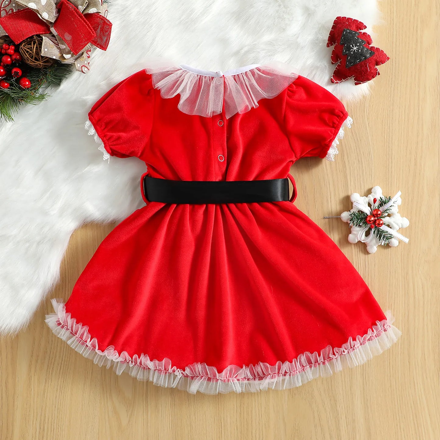 Children's Mama Claus dress with black belt