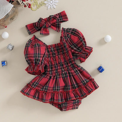 Women's Children's Bodysuit Plaid Sleeve + Sash