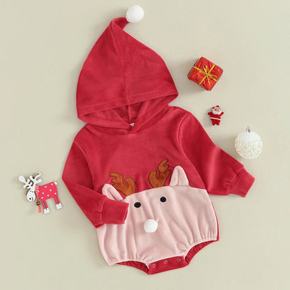 Reindeer baby bodysuit with hood