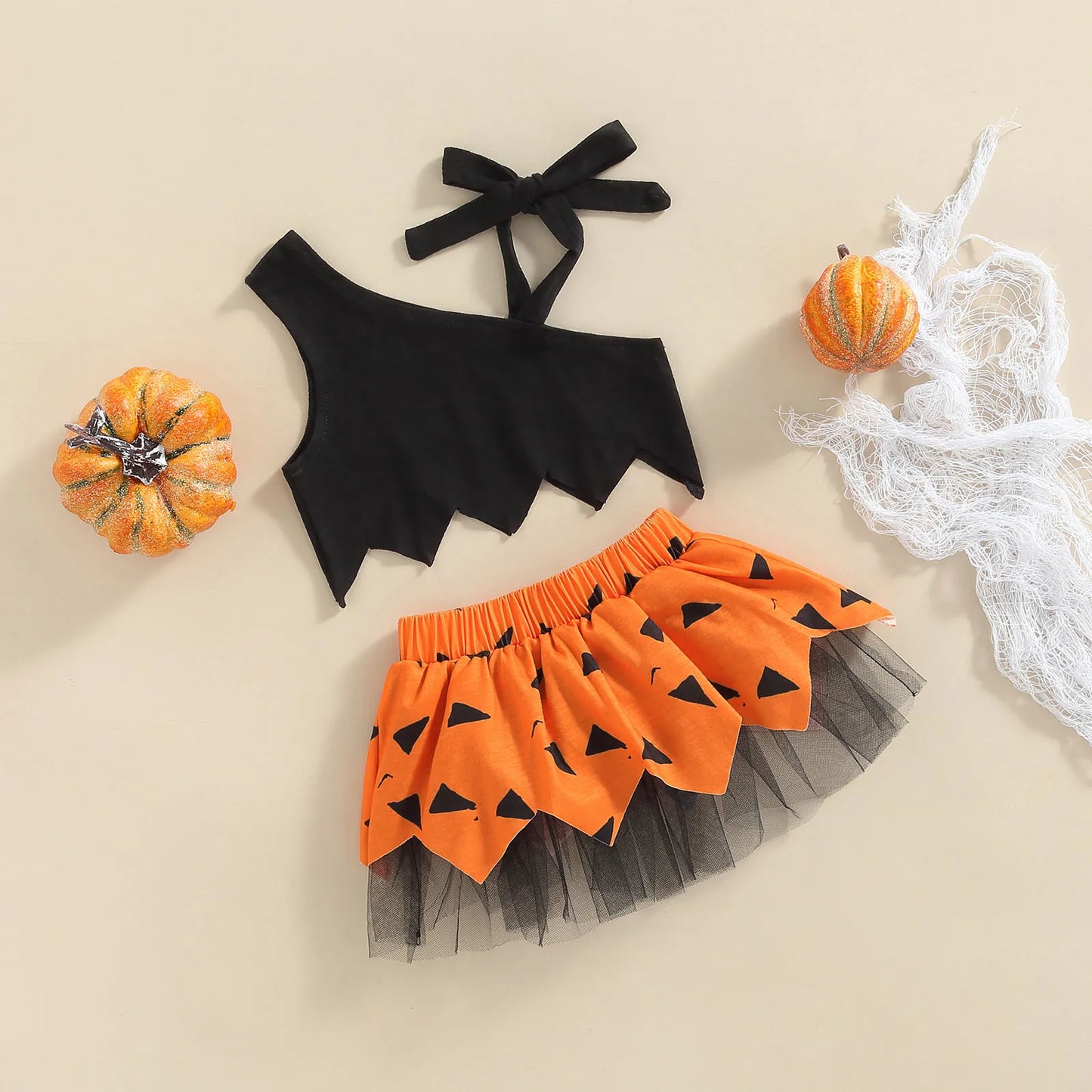 Halloween  Set, Tie-Up Shoulder Crop Tops Vest