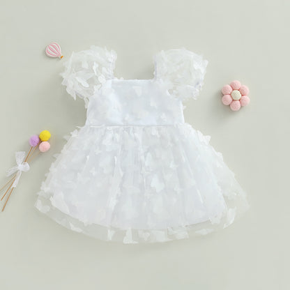 Children's blue tulle dress with colorful flowers