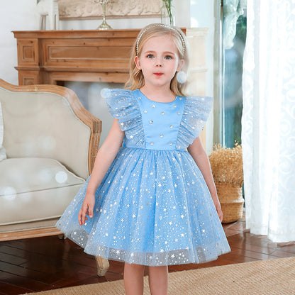 Children's party dress with tulle and stars