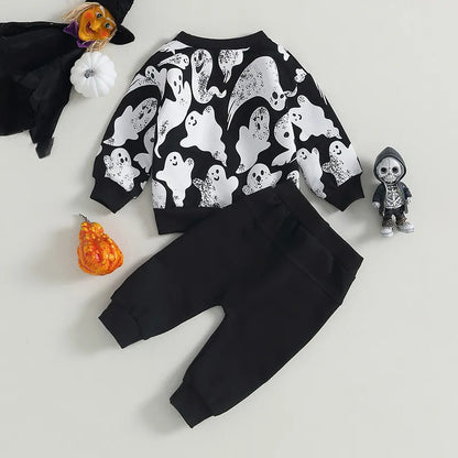 Long Sleeve Ghost Print Tops and Pants Set Toddler Halloween