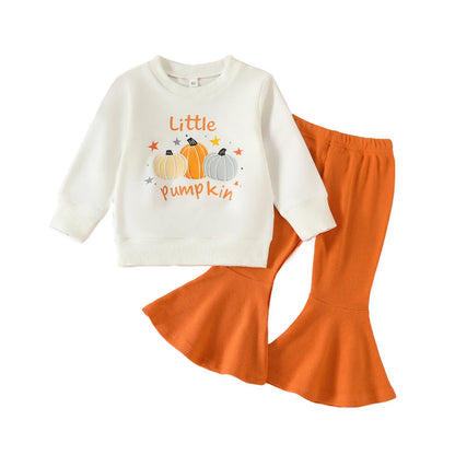 Halloween Long Sleeve Pumpkins Prints Tops Pants 2PCS