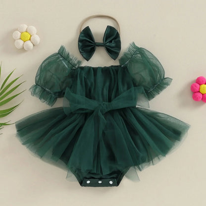 Christmas Infant Bodysuit Tulle Bow + Headband