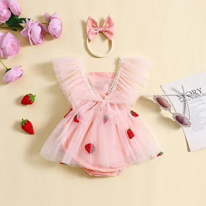 Children's Strawberry Tulle Bodysuit + Bow