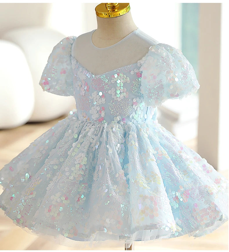 Blue Sequins Children's Party Dress