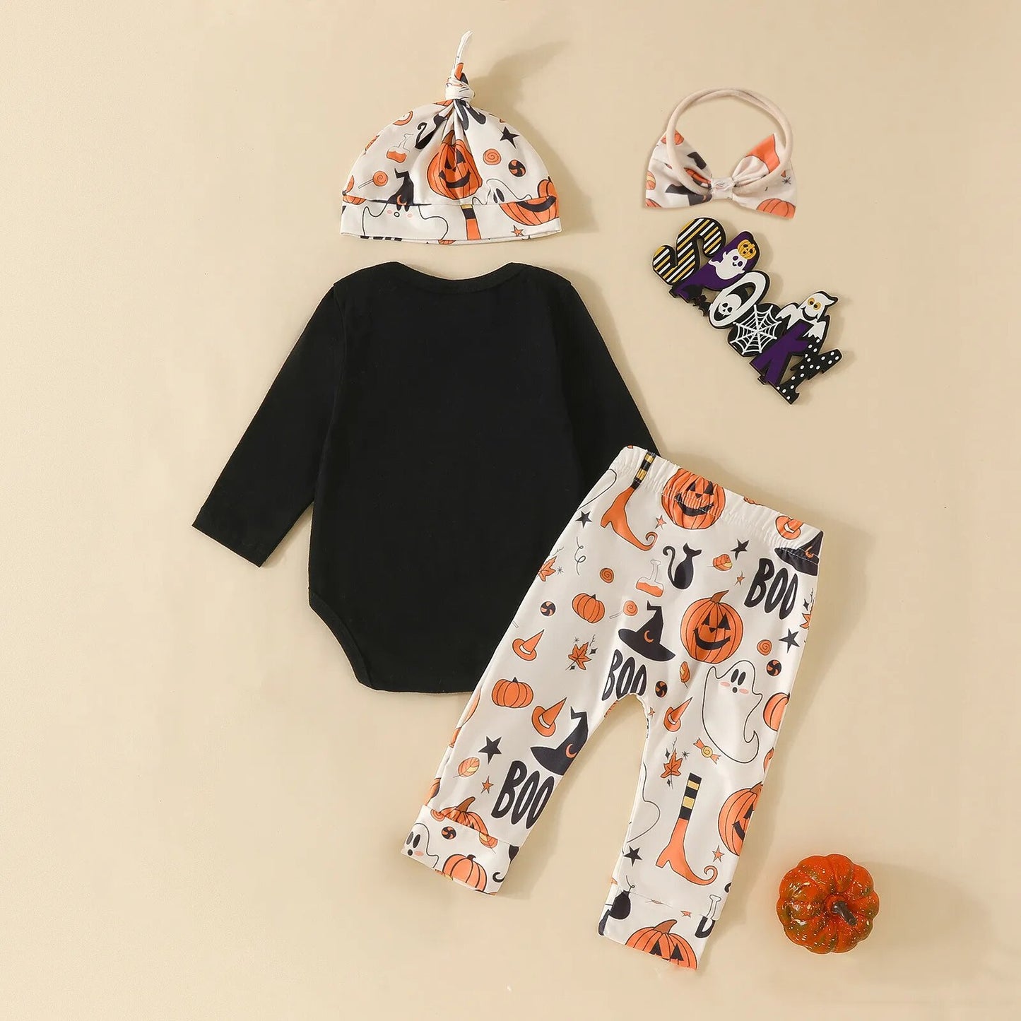 Halloween Romper +Pants+Headband+Cap 4Pcs Outfits