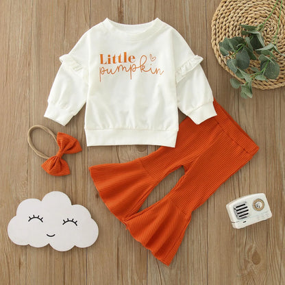 Halloween Clothes Sets 3pcs Pumpkin Letter Print