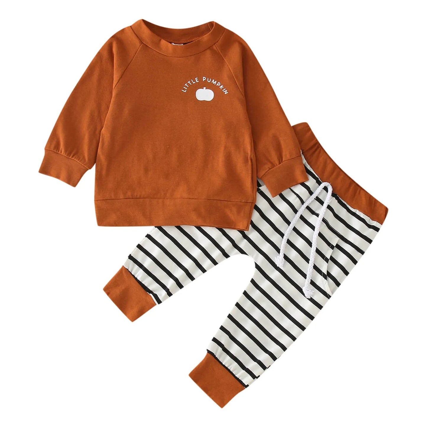 Halloween Sets Long Sleeve Letters Pumpkin Print Tops Striped Pants