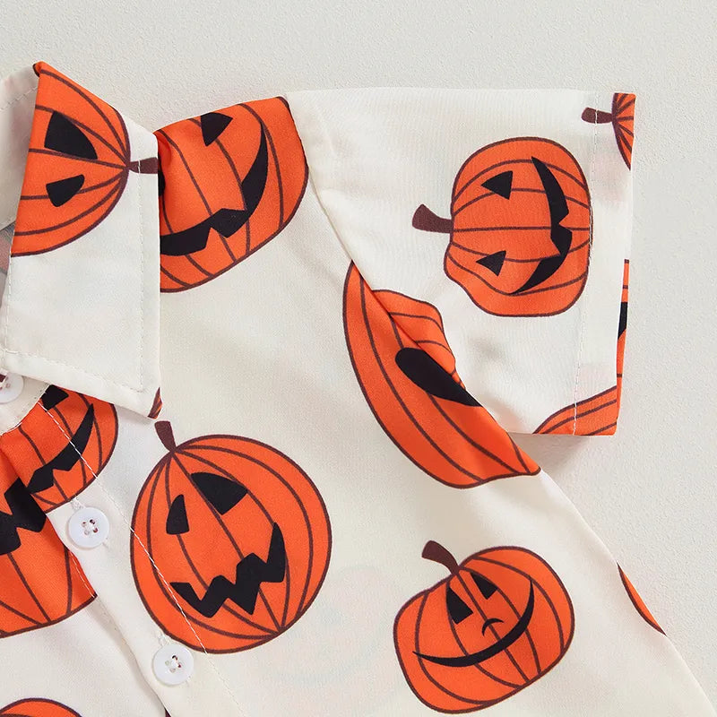 2Pcs Halloween Clothes Set Summer Pumpkin Print