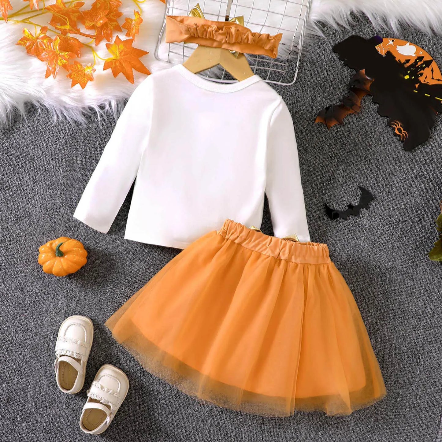 Halloween Pumpkin Bodysuit+Orange Tulle Skirts+Hairband