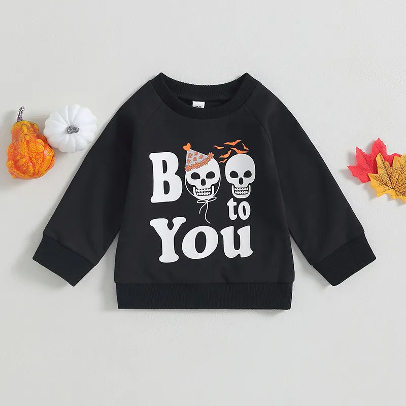 Halloween Sweatshirts Long Sleeve Skull Letter Print Pullovers