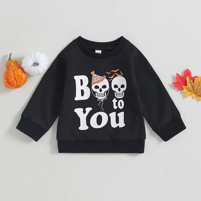 Halloween Sweatshirts Long Sleeve Skull Letter Print Pullovers