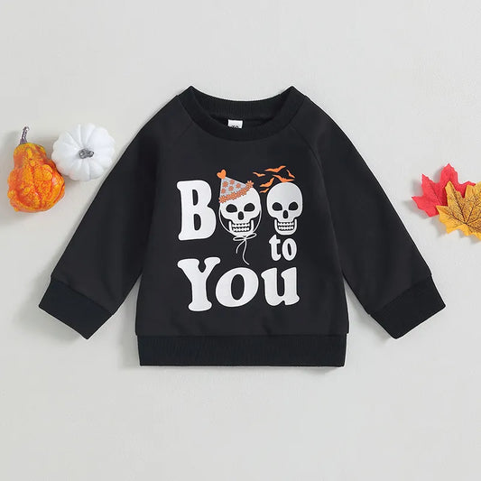 Halloween Sweatshirts Long Sleeve Skull Letter Print Pullovers