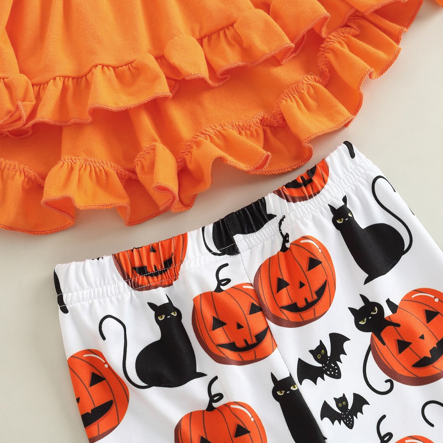 Halloween Outfits Letter Pumpkin Cat Bat Print