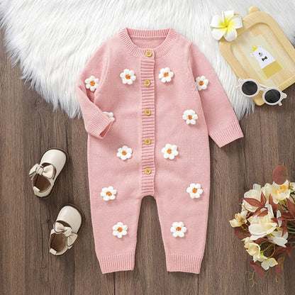 Children's Jumpsuit Knitting Flowers