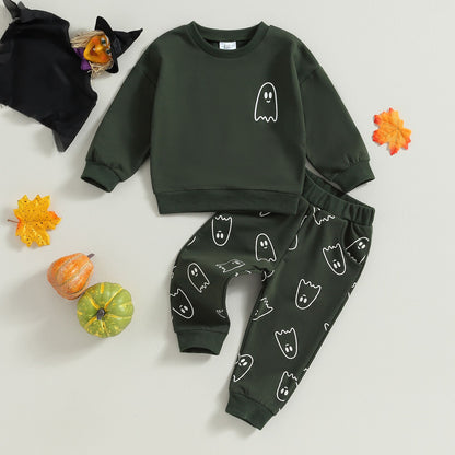 Crew Neck Long Sleeve Sweatshirts and Long Pants 2Pcs Halloween Set