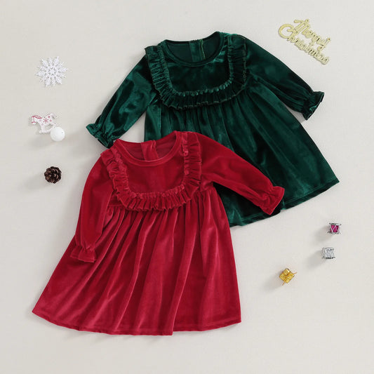 Children's velvet dress with ruffles