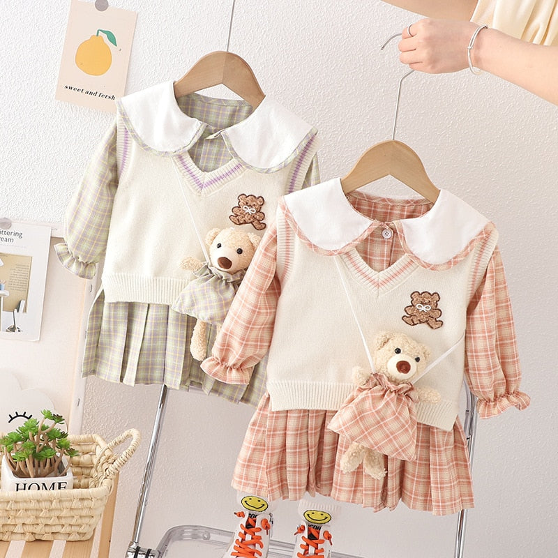 Children's dress with vest and bear bag