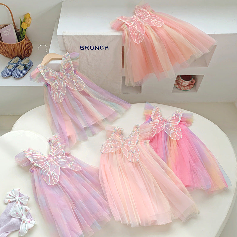 Children's colorful tulle dress with butterfly wings