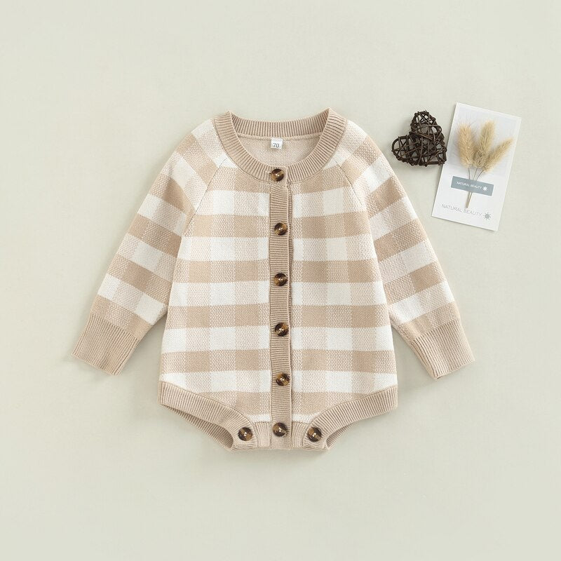 Baby plaid bodysuit with buttons