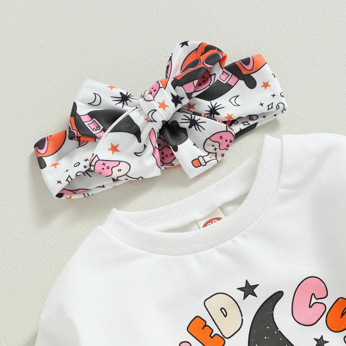 Set, Letters Print Sweatshirt with Pumpkin  Halloween