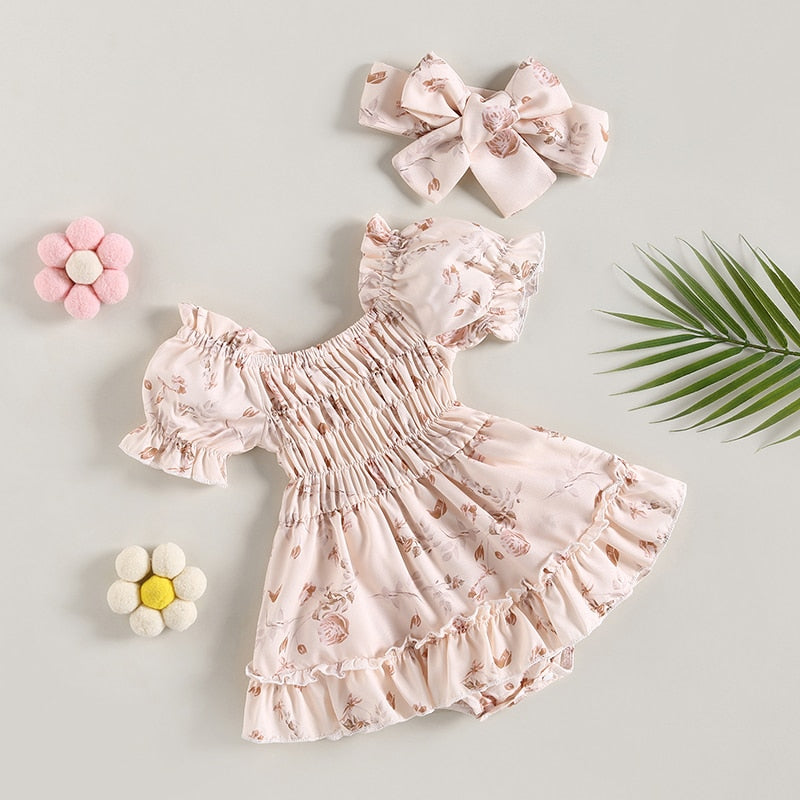 Vintage floral baby dress + headband