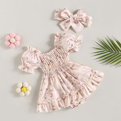 Vintage floral baby dress + headband