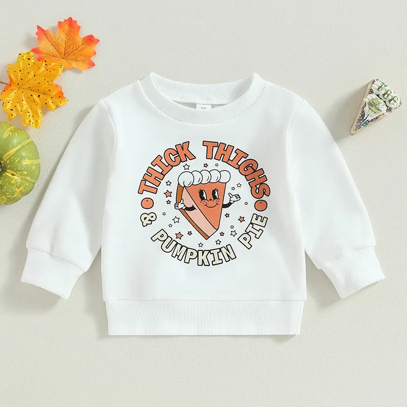 Long Sleeve Crew Neck Letters Pie Print Sweatshirt Halloween