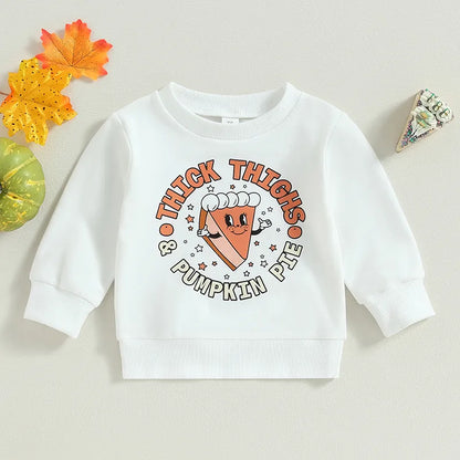 Long Sleeve Crew Neck Letters Pie Print Sweatshirt Halloween