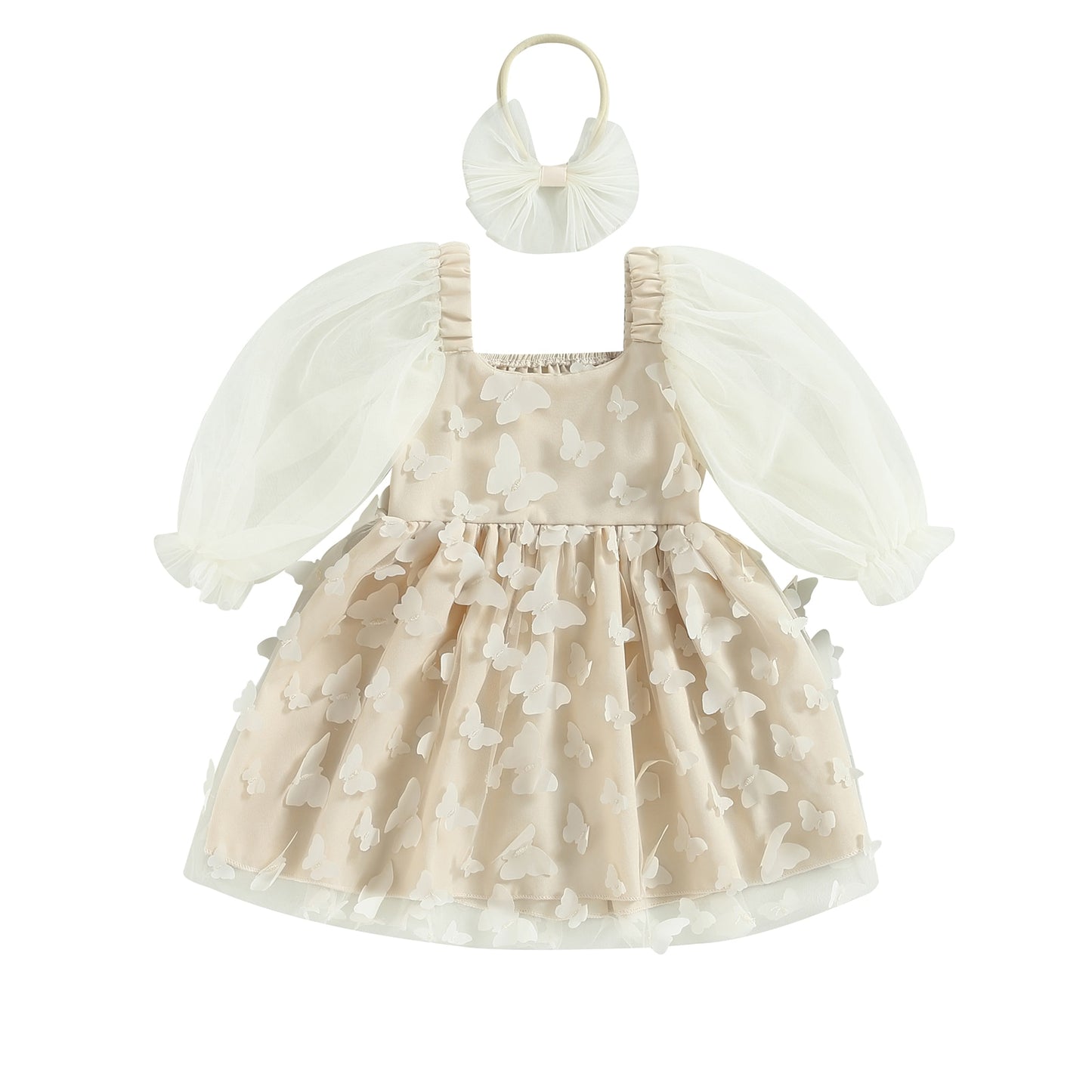 Children's beige butterfly dress + Headband