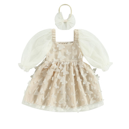 Children's beige butterfly dress + Headband