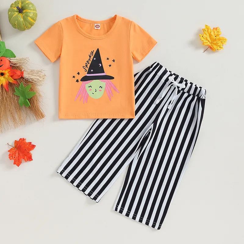 Set Toddler Halloween Witch Print T-Shirt