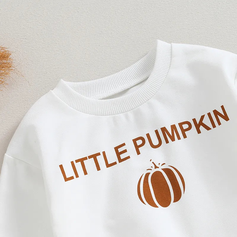 Halloween Outfits Long Sleeve Pumpkin Letter Print Sweatshirt + Trousers Set