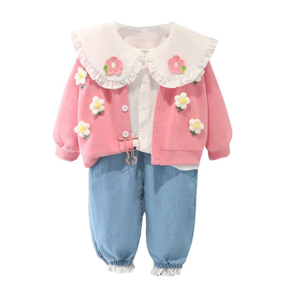 Children's shirt set with flower collar