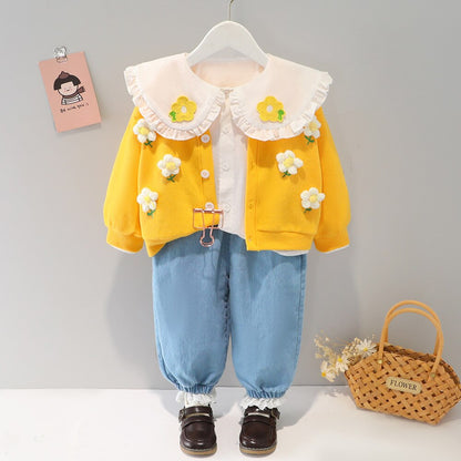 Children's shirt set with flower collar