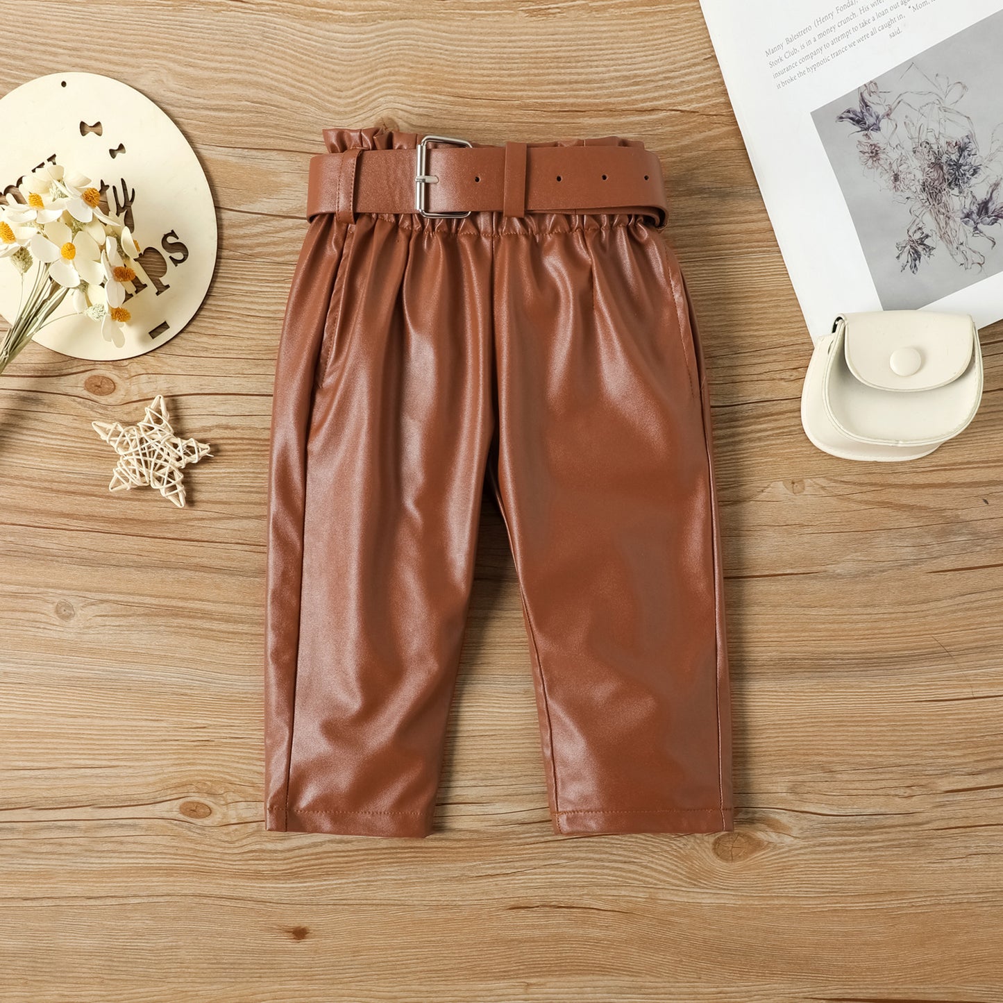 Children's set with brown pants with belt