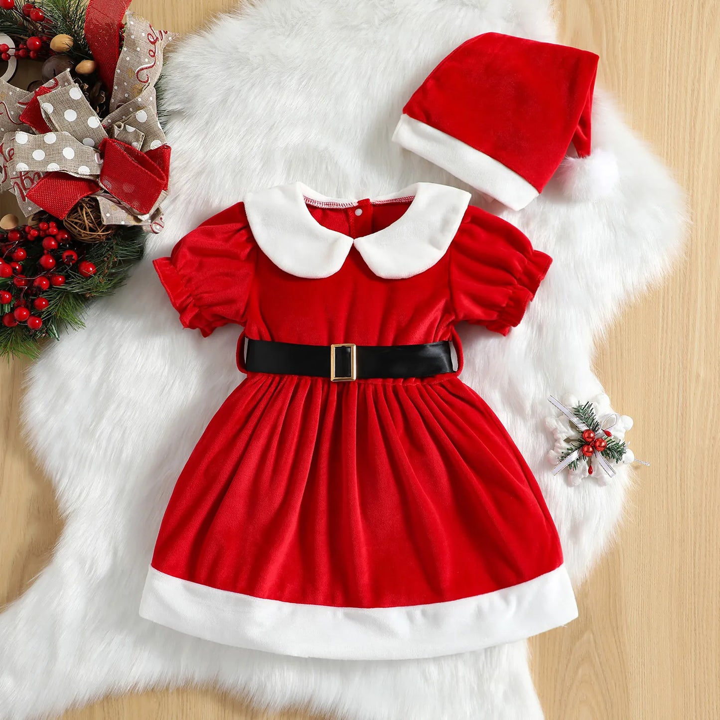 Children's Mama Claus dress with black belt