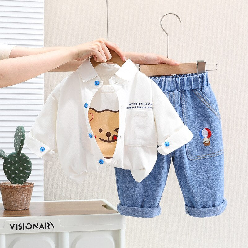 Children's 3-piece set bear with jeans