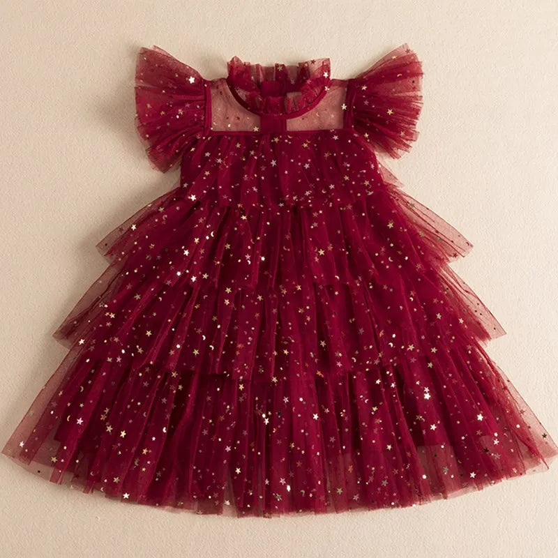 Children's Dress Ruffles Tulle Stars